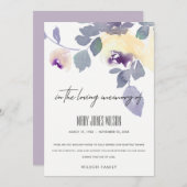 イエローパープル薄紫バラフローラ悔やみや弔慰メモリアル サンキューカード (正面/裏面)