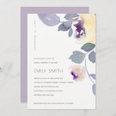 イエローパープル薄紫フローラブライダルシャワー招待状 サンキューカード (正面/裏面)