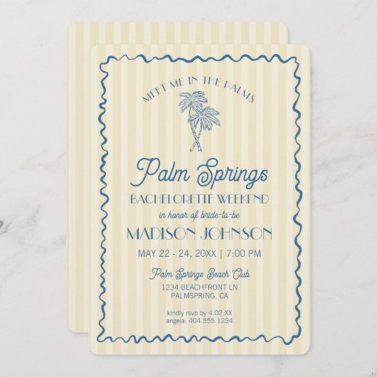 イエローパームスプリングスパステルビーチバチェロレッテパーティー 招待状 (正面/裏面)