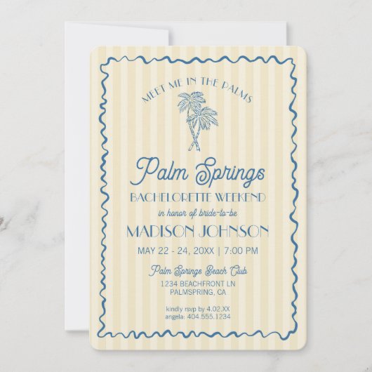 イエローパームスプリングスパステルビーチ独身最後のパーティー 招待状 (正面)