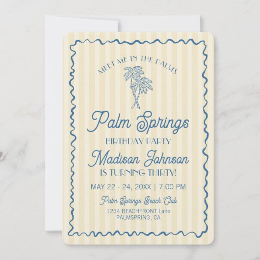 イエローパーム春パステルビーチバースデーパーティー 招待状 (正面)
