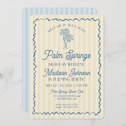 イエローパーム春パステルビーチ誕生日ウィークエンド 招待状 (正面/裏面)