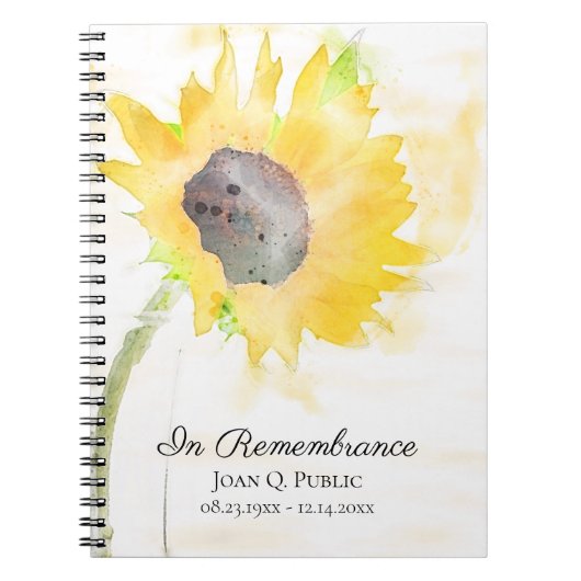 イエローヒマワリお祝い生涯葬式 ノートブック (正面)