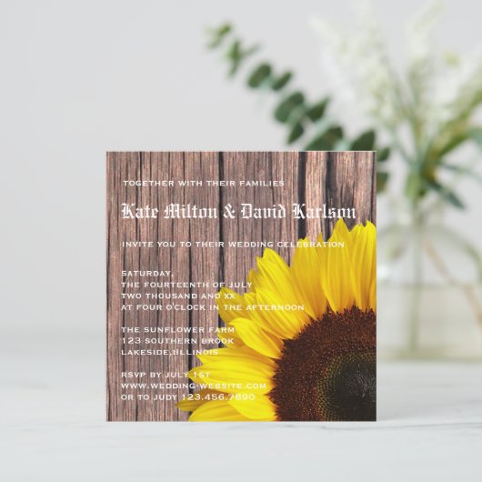イエローヒ素朴マワリーカントリーウエディング招待状 招待状 (スタンド正面)