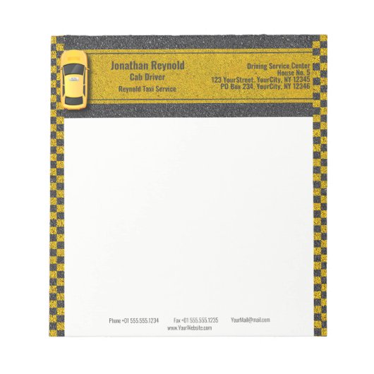 イエロービジネスタクシータクシータクシー運転手 ノートパッド (正面)