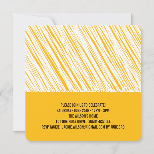 イエロービッグスケッチワンツインベビー第1誕生日パーティー 招待状 (裏面)