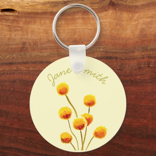 イエロービリーボタン先住民オーストラリア花 キーホルダー (正面)