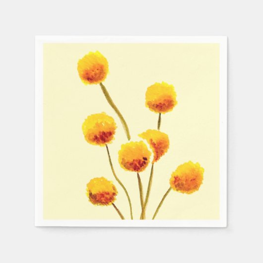 イエロービリーボタン先住民オーストラリア花 スタンダードカクテルナプキン (正面)