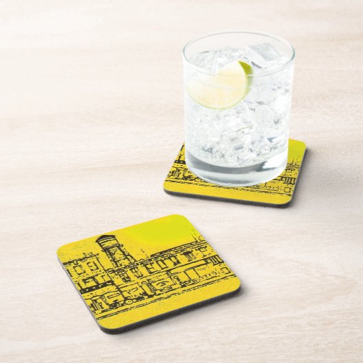 イエロービルの住宅と住宅と水塔 コースター (右側)