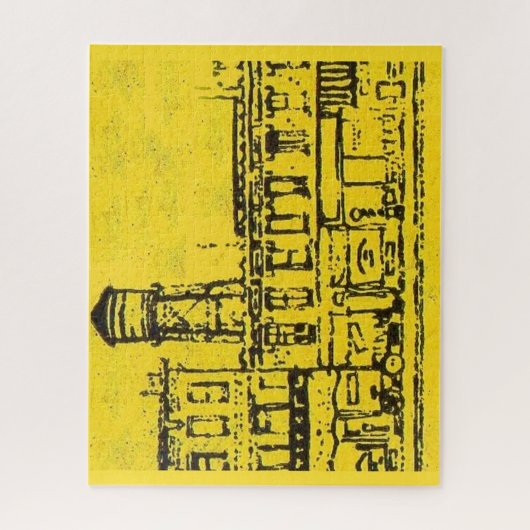 イエロービルの住宅と住宅と水塔 ジグソーパズル (縦)