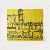 イエロービルの住宅と住宅と水塔 タペストリー (正面(横))