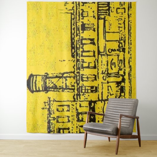 イエロービルの住宅と住宅と水塔 タペストリー (インサイチュ)