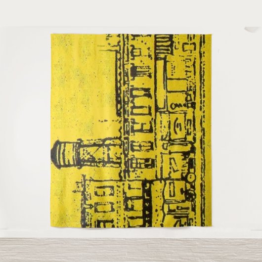 イエロービルの住宅と住宅と水塔 タペストリー (正面)