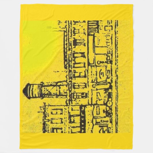 イエロービルの住宅と住宅と水塔 フリースブランケット (正面)