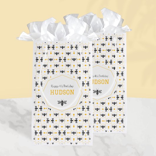 イエロービーモダンキッズサマー4th誕生日パーティー スモールペーパーバッグ