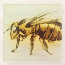 イエロービー素晴らしガラスコースター、リアリスティックスケッチ ガラスコースター