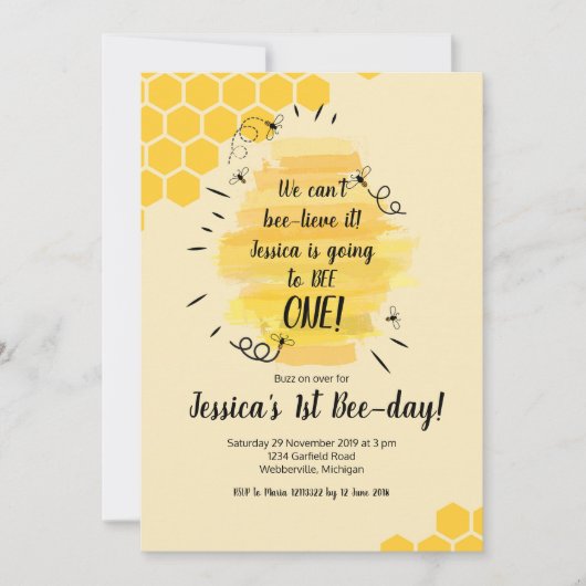 イエロービー1st誕生日パーティの招待状 招待状 (正面)