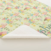 イエローピッパーソナライズされたクグリーン花模様 シェルパブランケット (3/4)