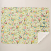 イエローピッパーソナライズされたクグリーン花模様 シェルパブランケット (正面(横))