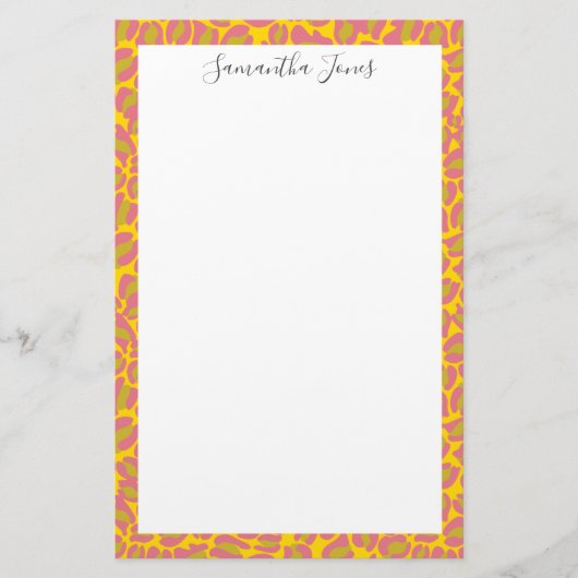 イエローピンキヒョウ柄 |パーソナライズされた | 便箋 (正面)