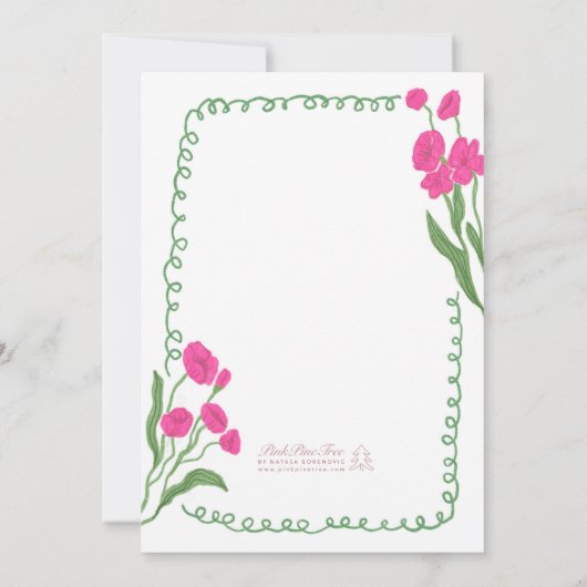 イエローピンクお洒落ハンド絵を描ブライダルシャワー 招待状 (裏面)