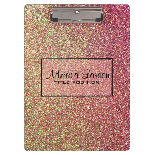 イエローピンクきらめくグリッター クリップボード (正面)