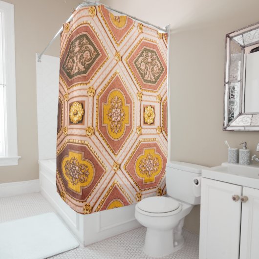 イエローピンクのハンガリー建築 シャワーカーテン (インサイチュ)