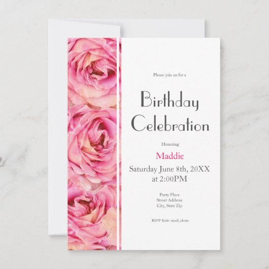 イエローピンクの水カラーバラ抽象芸術パターン 招待状 (正面)