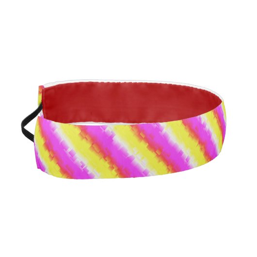 イエローピンクアートデコレインボーストライプズ アスレチックヘッドバンド (左)