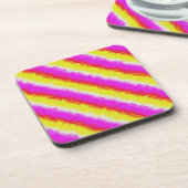 イエローピンクアートデコレインボーストライプズ コースター (左側)