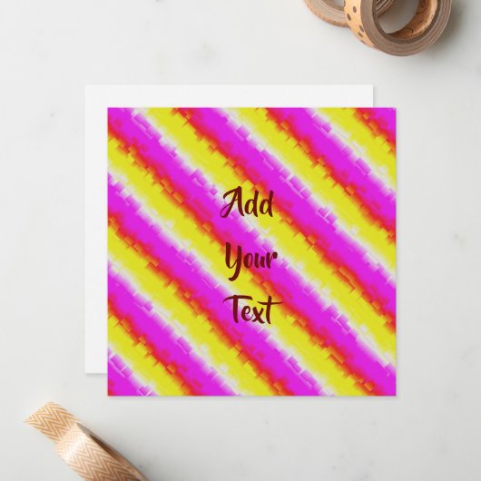 イエローピンクアートデコレインボーストライプズ ノートカード (正面/裏面インサイチュ)