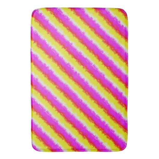 イエローピンクアートデコレインボーストライプズ バスマット (正面縦)