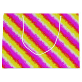 イエローピンクアートデコレインボーストライプズ ラージペーパーバッグ (正面)