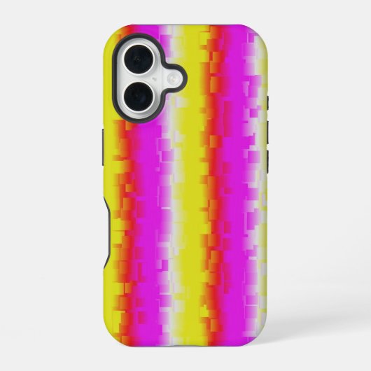 イエローピンクアートデコレインボーストライプズ iPhone 16ケース (裏面)