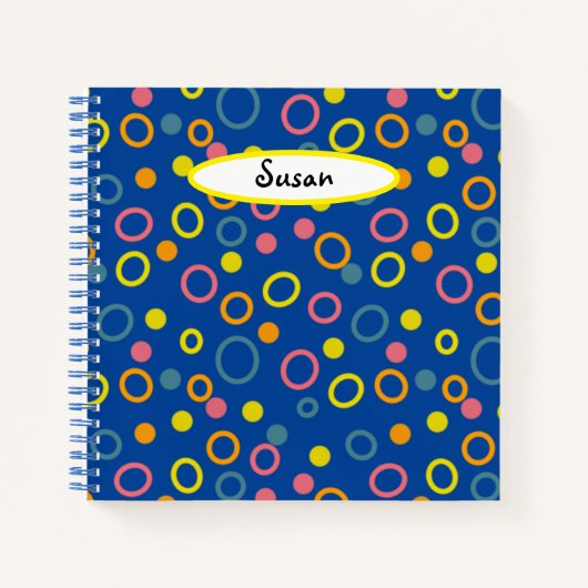 イエローピンクオレンジアクアサークルドットブルージャーナル ノートブック (正面)