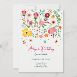 イエローピンクオレンジフローラ誕生日 招待状