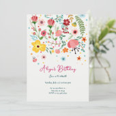 イエローピンクオレンジフローラ誕生日 招待状 (スタンド正面)