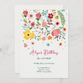イエローピンクオレンジフローラ誕生日 招待状 (正面/裏面)