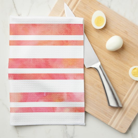 イエローピンクオレンジ色の水の色のストライプ キッチンタオル (四つ折り)
