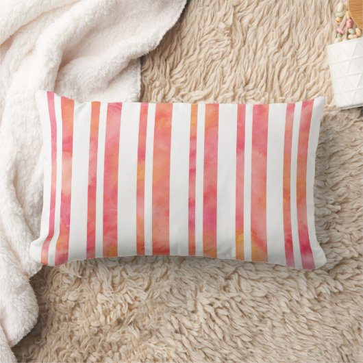 イエローピンクオレンジ色の水の色のストライプ ランバークッション (ブランケット)