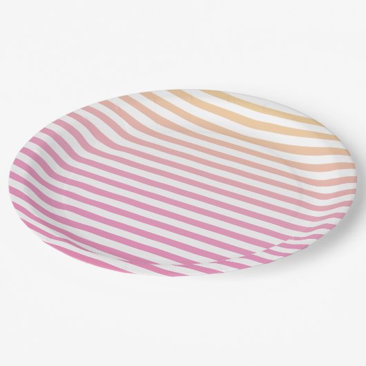 イエローピンクグラディエントストライプの紙プレート ペーパープレート (アングル)
