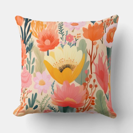 イエローピンクコーラルクリームフローラ クッション (正面)