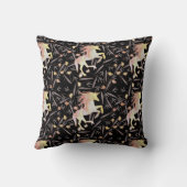 イエローピンクコーラルブラックユニコーン&フローラルパターン クッション (裏面)