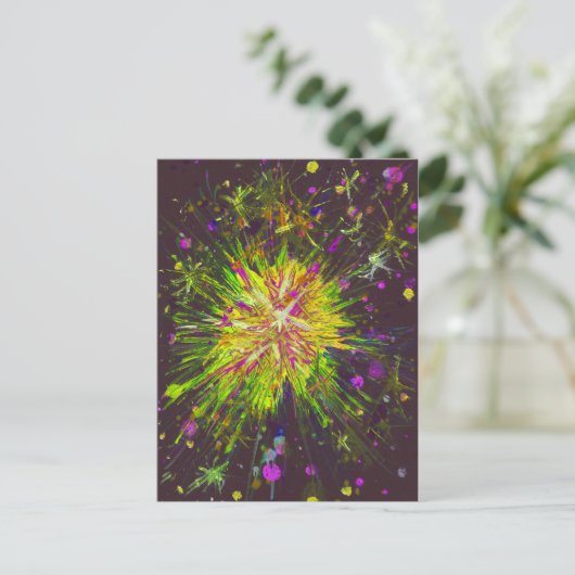 イエローピンクスターアクリル(ばちゃばちゃ)跳ねる絵を描ズ ポストカード (スタンド正面)