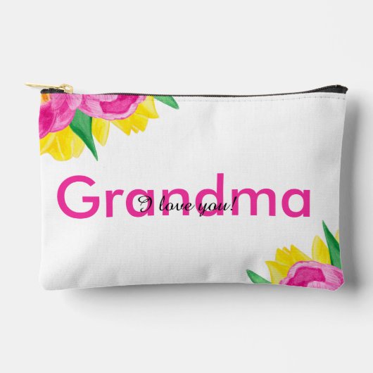 イエローピンクチューリップおばあちゃん小さなアクセサリーポーチ アクセサリーポーチ (正面)