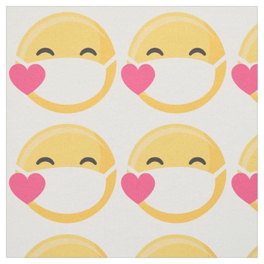 イエローピンクハート顔マスク笑顔の絵文字 ファブリック (見本)