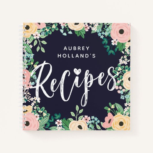 イエローピンクパステルバラフローラフレームレシピ ノートブック (正面)