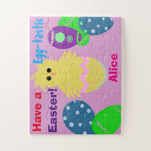 イエローピンクヒックイースターエッグの名パーソナライズされた前 ジグソーパズル (縦)