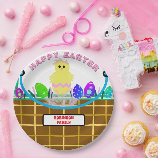 イエローピンクヒック復活祭エッグ ペーパープレート (パーティー)
