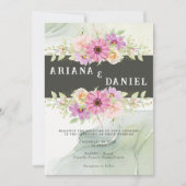 イエローピンクヒマワリ野花庭園の結婚式 招待状 (正面)